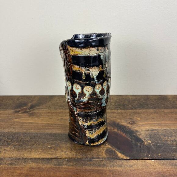 Japanese STYLE Swirl Ceramic 8" Vase Mingei Style Pottery Signed Tim Dunna? MCM - Picture 4 of 8